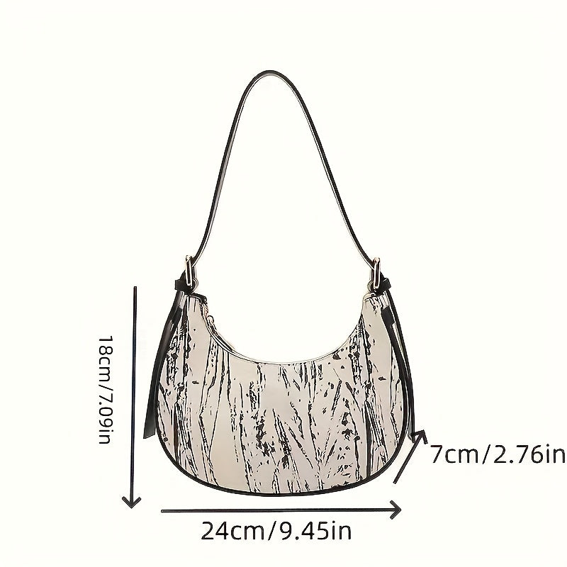 French Wing Tote Bag - Elegant Crescent Moon Shoulder Bag with Cloud Pattern, Premium, Zipper Closure & Polyester Lining, Versatile for Casual & Formal Outfits, White