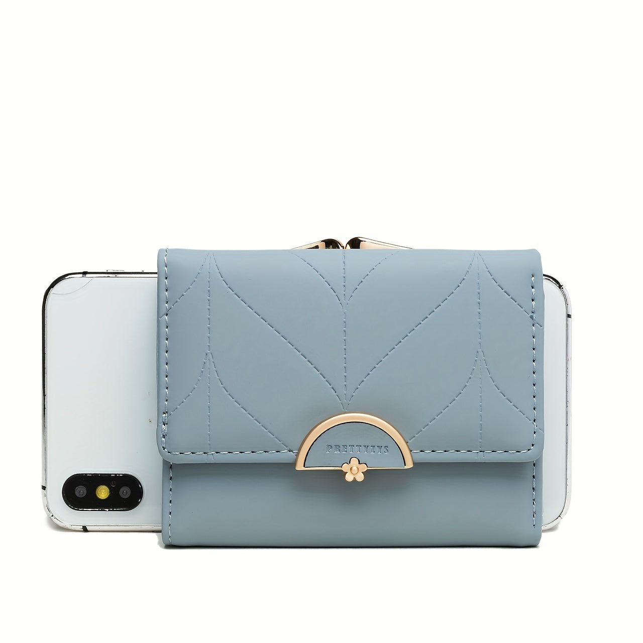 Mint Green Wallet Compact Trifold Mint Green Women's Wallet | Golden-Toned Clasp, Zippered Coin Purse, Floral Print, Multi-Function Card Holder