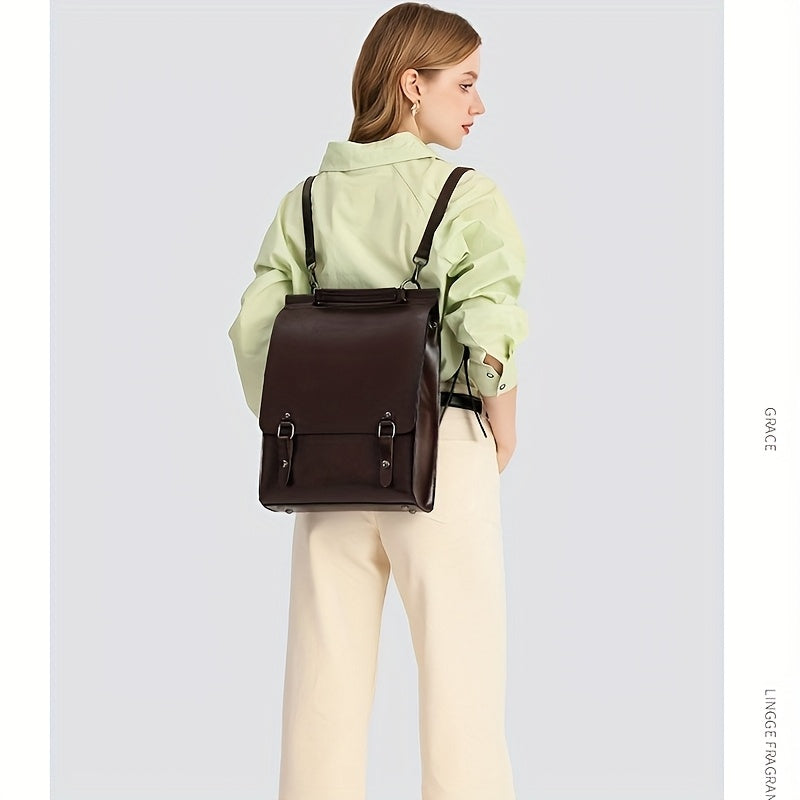 Women'S Genuine Leather Backpack - Large Capacity, Removable Shoulder Strap, Zipper Closure, Retro Preppy Style, Coffee Brown, Ideal for & Commuting, Casual Backpack | Retro Preppy Style | Genuine Leather Bag