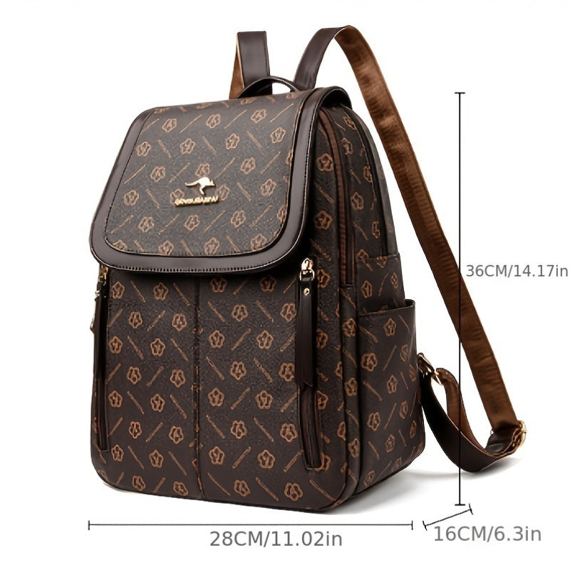 Foldable Women'S Travel Backpack 1pc Fashionable Women'S Casual Backpack - Dark Brown PVC with Adjustable Straps, Foldable Design, Zipper Closure, Polyester Lining, Large Capacity for Students and Travel