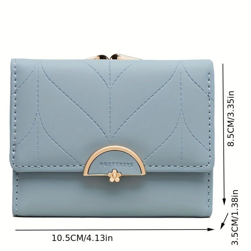 Mint Green Wallet Compact Trifold Mint Green Women's Wallet | Golden-Toned Clasp, Zippered Coin Purse, Floral Print, Multi-Function Card Holder