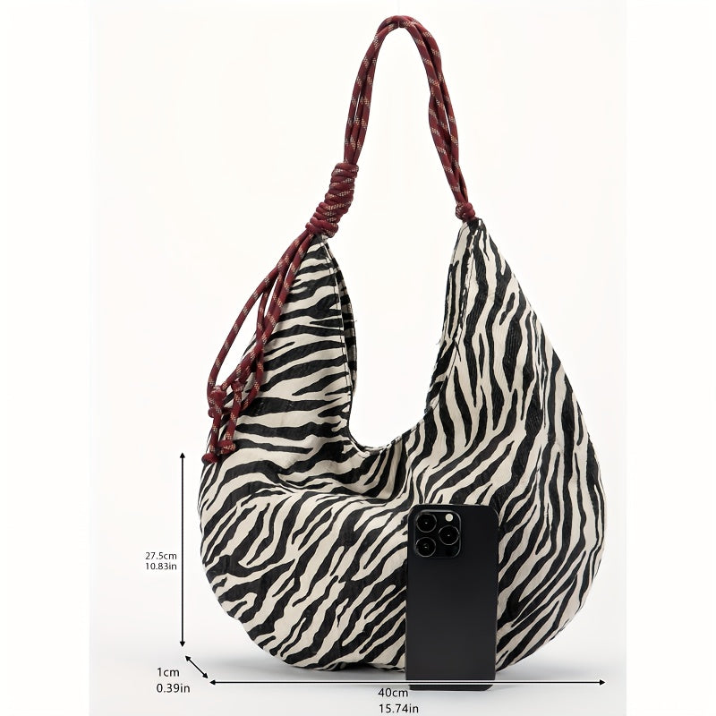 Customizable Retro Zebra Print Crescent Crossbody Bag - Durable Polyester Single Shoulder Tote with Kiss Lock Closure & Wrist Strap, Machine Washable - Perfect for Commuting, Birthdays, Mother's Day Gifts (Black), Best for Christmas