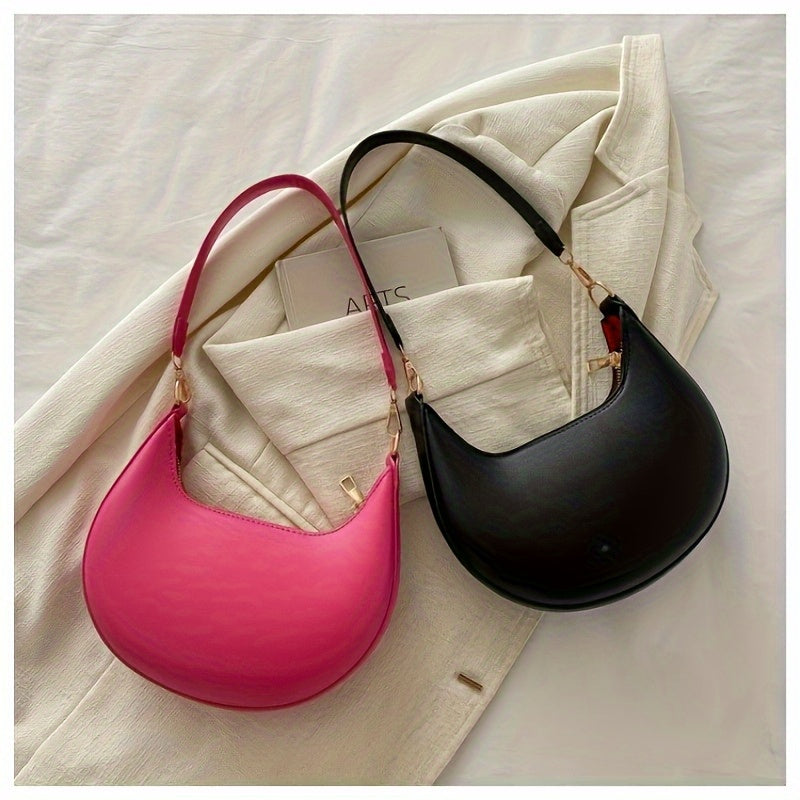 Stylish Retro Half-Moon Women'S Shoulder Bag, Zipper Closure, Fixed Strap, Cream\u002FWhite, Perfect for Daily Commute & Travel, Travel Accessory | Minimalist Design | Bag, Small Crossbody Bag