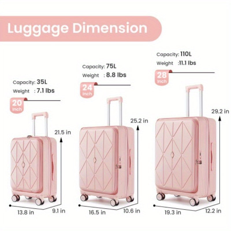 Luggage Sets 3 Pie202428, Expandable Carry On Luggage with TSA Lock Airline Approved, 100pcs Hard Shell and Lightweight Suitcase with Front Pocket and Spinner Wheels