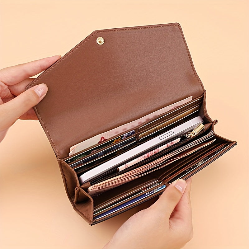 ONDY Original Fashion Women'S Long Wallet, Classic Coffee Can Hold Mobile Phone Large Capacity Portable Handheld Coin Wallet, Suitable for Four Seasons Flip-Top Small Bag for Office Workers
