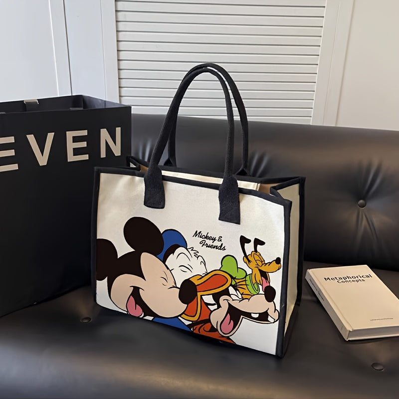 large capacity canvas bag Women's casual fashion Mickey single shoulder shopping bag Travel commuter Tote bag