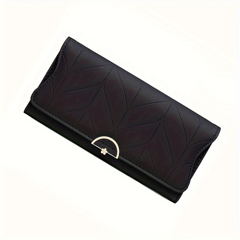 New Fashionable Large Capacity Women'S Long Simple Folded Flower Lady'S Wallet, Synthetic Leather