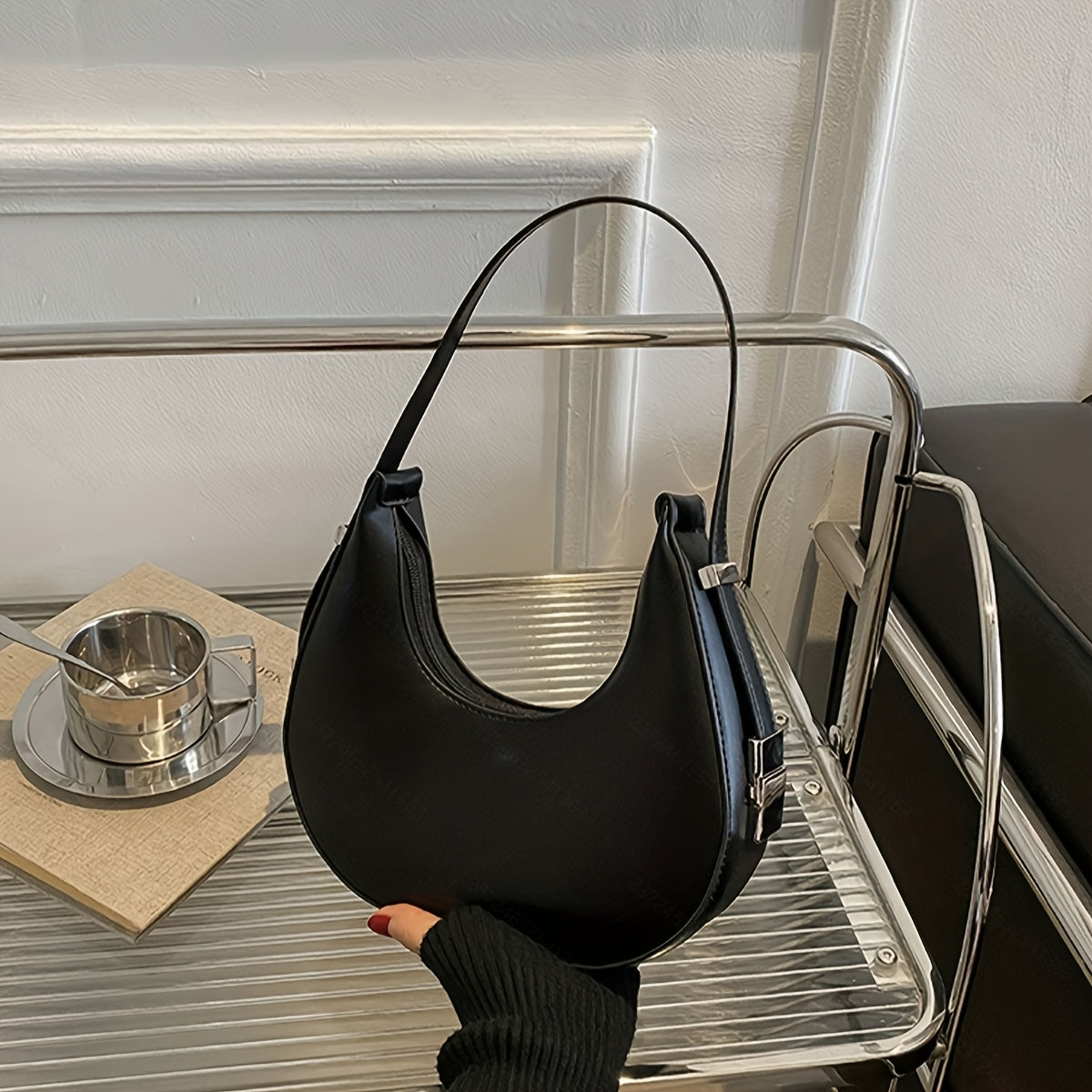 Chic French-Inspired Women'S Crossbody Bag - Stylish Underarm Wallet with Zipper, Available in Khaki, Light Brown, White, Black | Modern Minimalist Design | Compact & Secure Zipper Closure