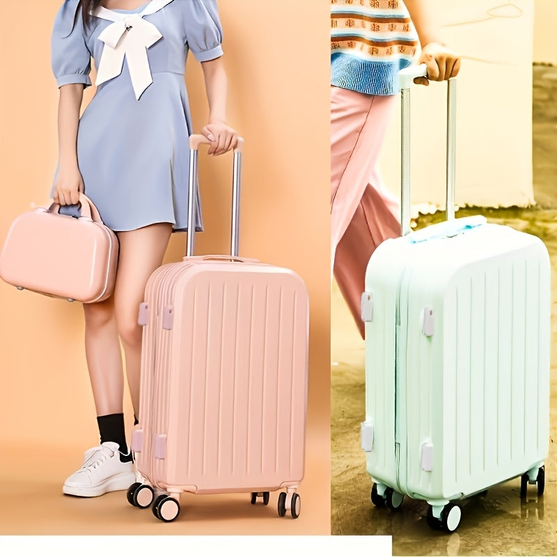 1pc\u002F2pcs Minimalist Solid Color Luggage Case Set, Hard Shell Zipper Trolley Case with Wheels And Square Small Makeup Handbag for Travel\u002FWork\u002FStudy Use