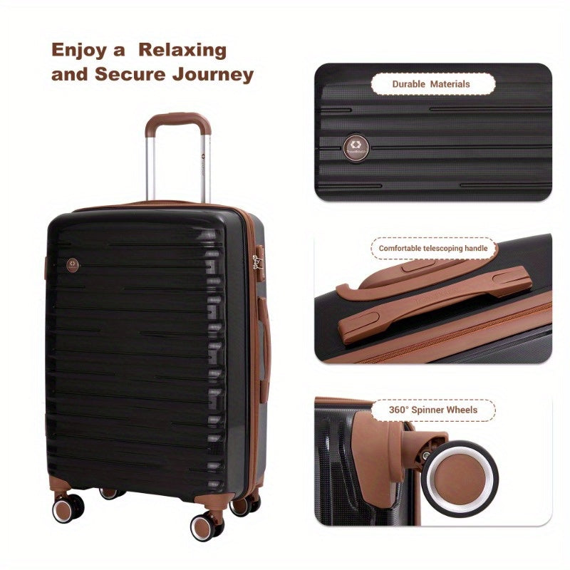 5pcs Set 202428 +a travel bag and a toiletry bag PP Hardshell Carry on Luggage Set with TSA Lock Carry On Suitcase Luggage Durable Suitcase Color BLACK