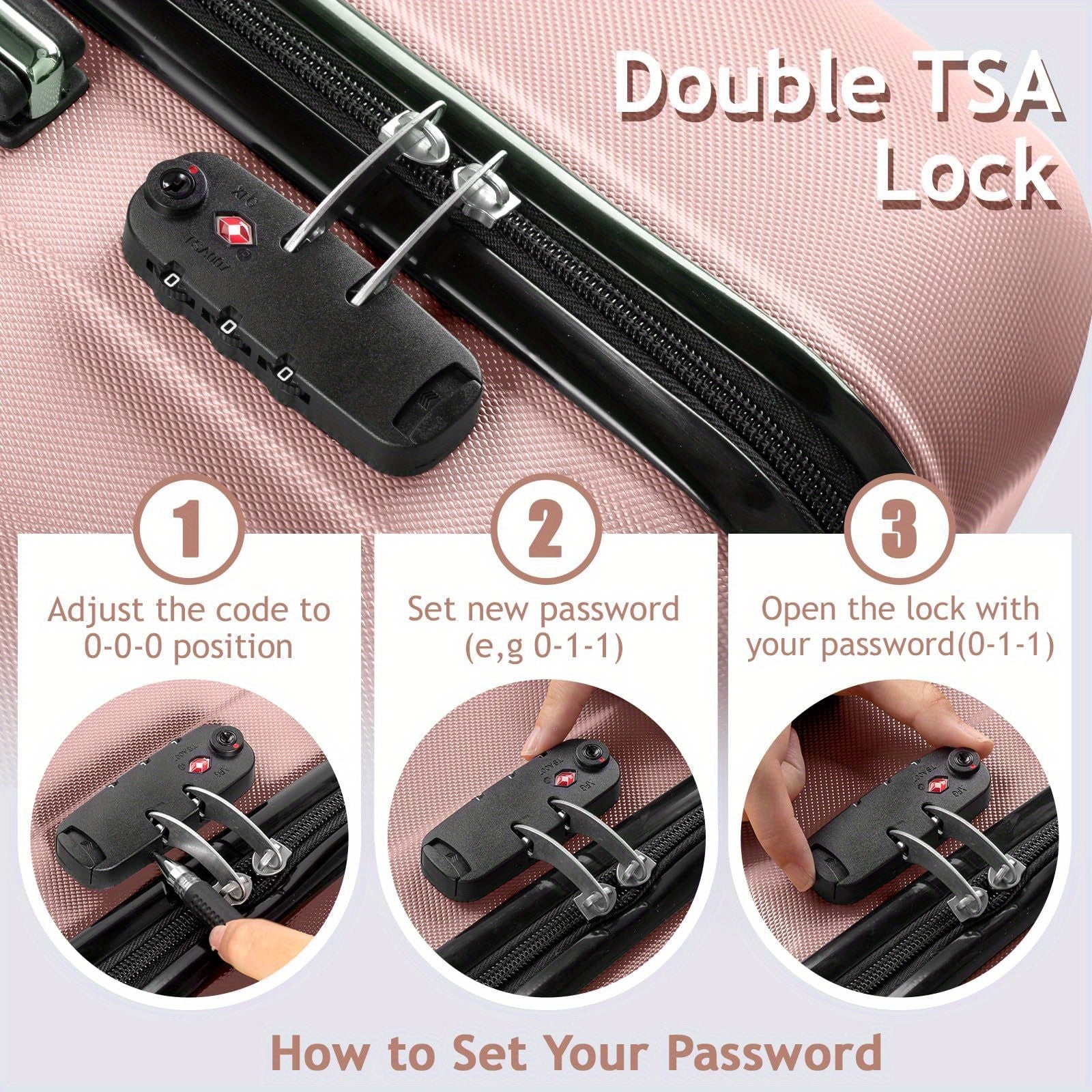 Luggage Set of 3 Hardside Carry on Suitcase Sets with Spinner Wheels & TSA lock, Portable Lightweight ABS Luggages for Travel, Business