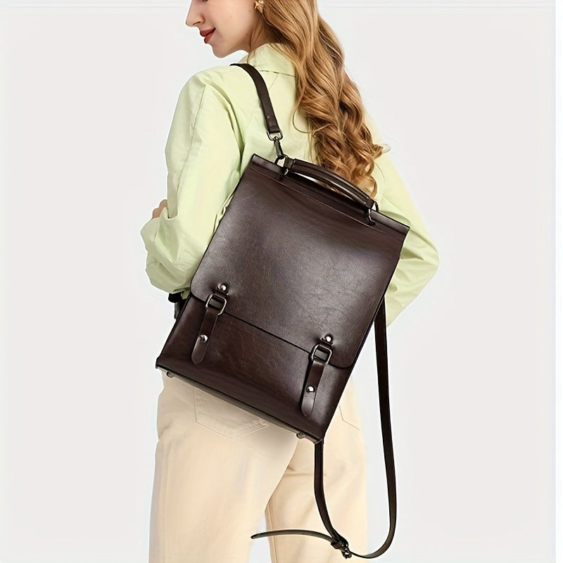Women'S Genuine Leather Backpack - Large Capacity, Removable Shoulder Strap, Zipper Closure, Retro Preppy Style, Coffee Brown, Ideal for & Commuting, Casual Backpack | Retro Preppy Style | Genuine Leather Bag