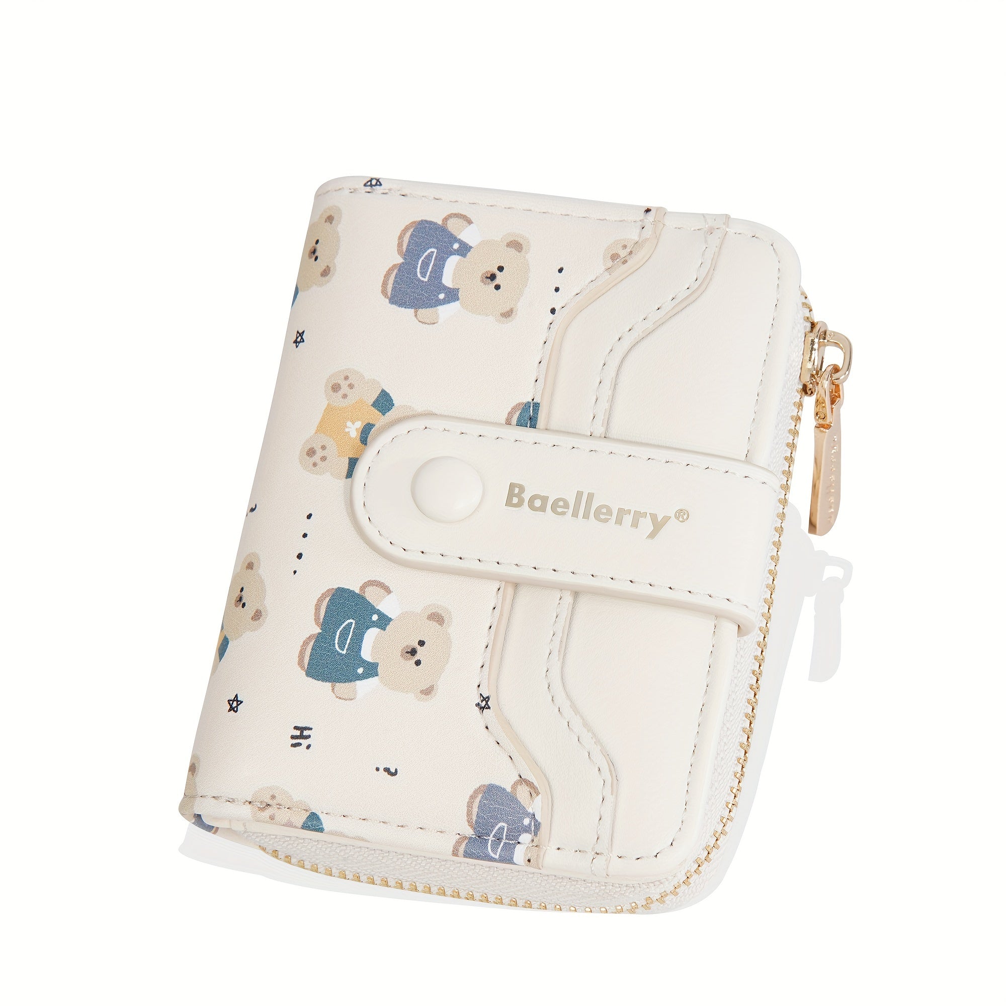 baellerry 1pc Mini Women's Wallet Short Style Bear Cartoon Print Button Credit Card Card Bag Zipper Coin Purse