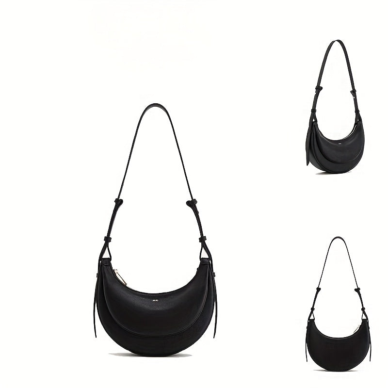 Women'S Crescent Moon Saddle Bag - Unique Design Shoulder Crossbody Purse with Zipper Closure, Polyester Lined, Edge Painted, Perfect for Daily Commute or Casual Wear (White), Small Crossbody Bag