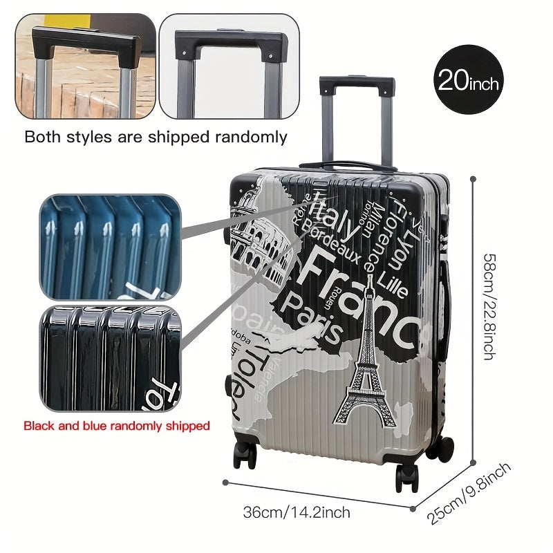 Fashion Graffiti 24-Inch Large Capacity Luggage with Spinner Wheels, TSA Lock, and Retractable Iron Handle - Durable PC+ABS Hard Shell, Zipper Closure, Black\u002FWhite