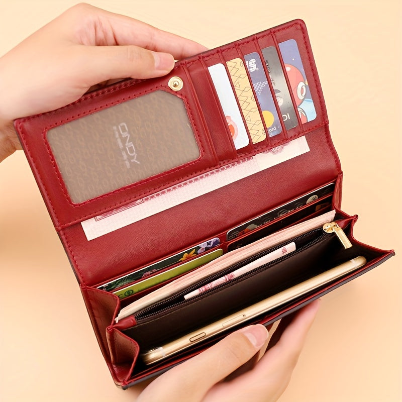 ONDY Original Fashion Women'S Long Wallet, Classic Coffee Can Hold Mobile Phone Large Capacity Portable Handheld Coin Wallet, Suitable for Four Seasons Flip-Top Small Bag for Office Workers