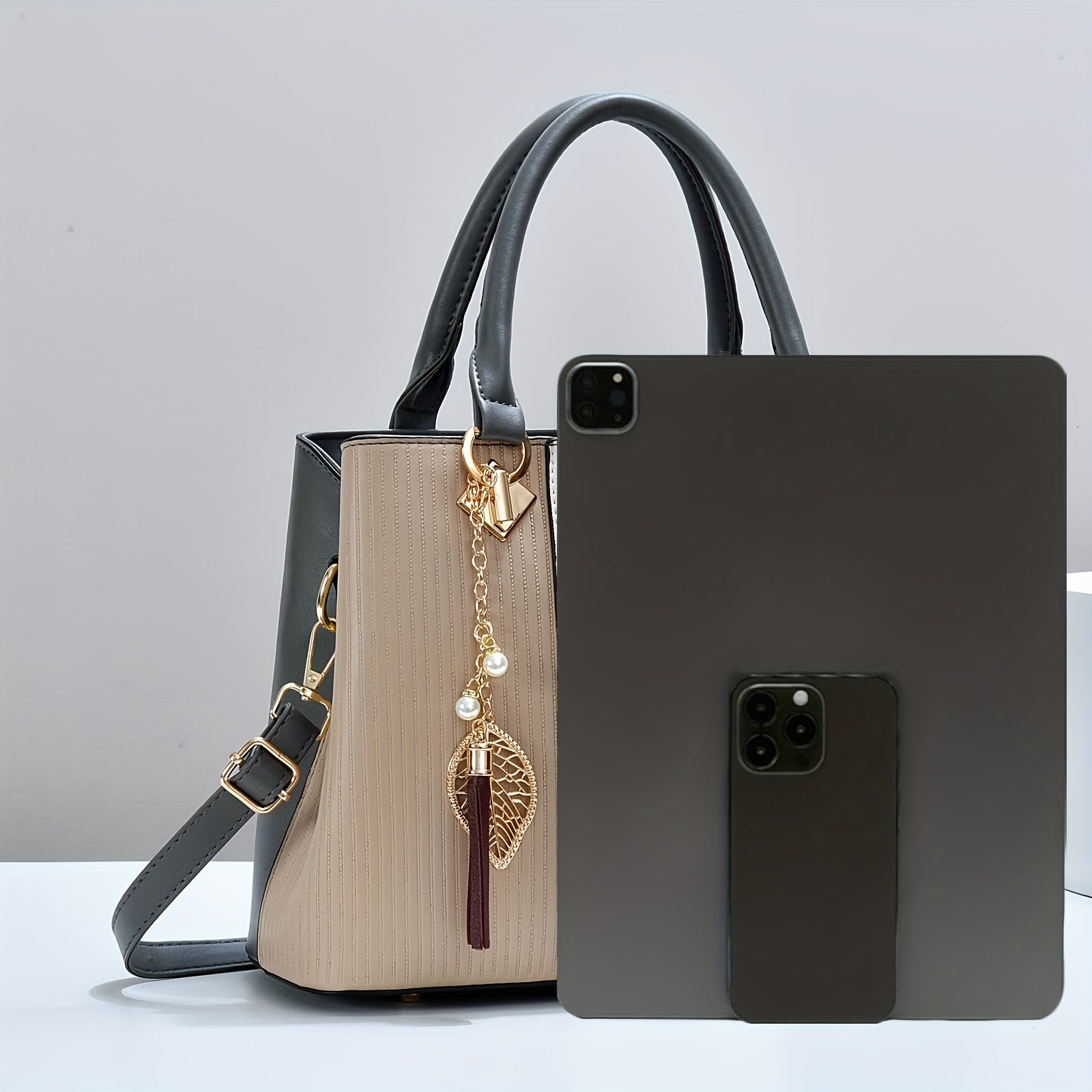 Elegant Tote Bag Large Elegant White Crocodile-Textured Tote Bag | Golden-Toned Accents, Fixed Shoulder Strap, Zip Closure, Polyester Lined | Ideal Gift for Mom, Family, or Friends