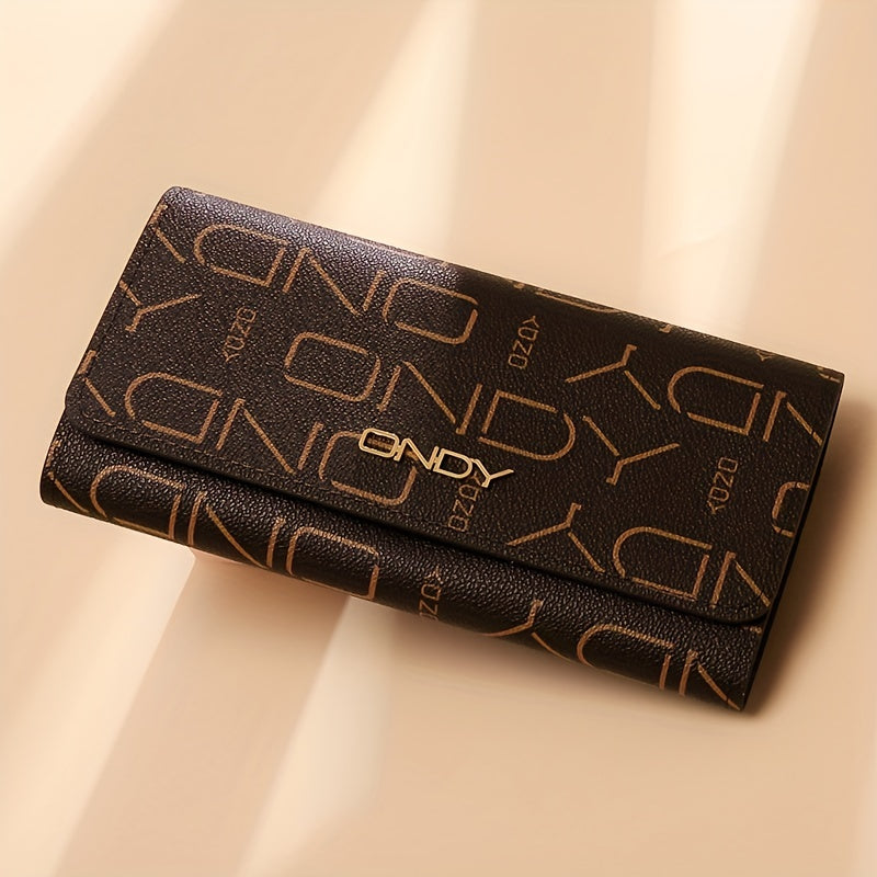 ONDY Original Fashion Women'S Long Wallet, Classic Coffee Can Hold Mobile Phone Large Capacity Portable Handheld Coin Wallet, Suitable for Four Seasons Flip-Top Small Bag for Office Workers