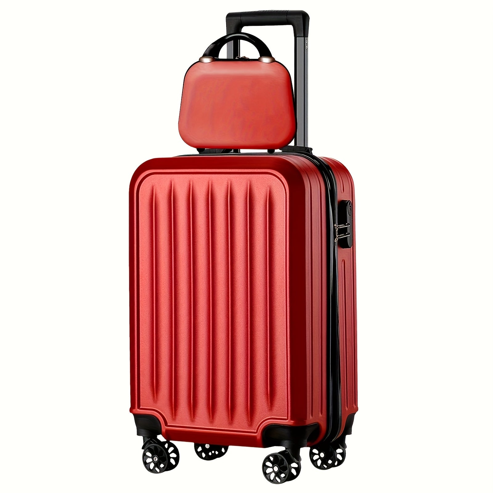 2pcs 14+20 Inch Minimalist Solid Color Luggage Case Set, Multi Colors Hard Shell Zipper Trolley Case With Wheels And Square Small Makeup Handbag For Travel\u002FHome Storage