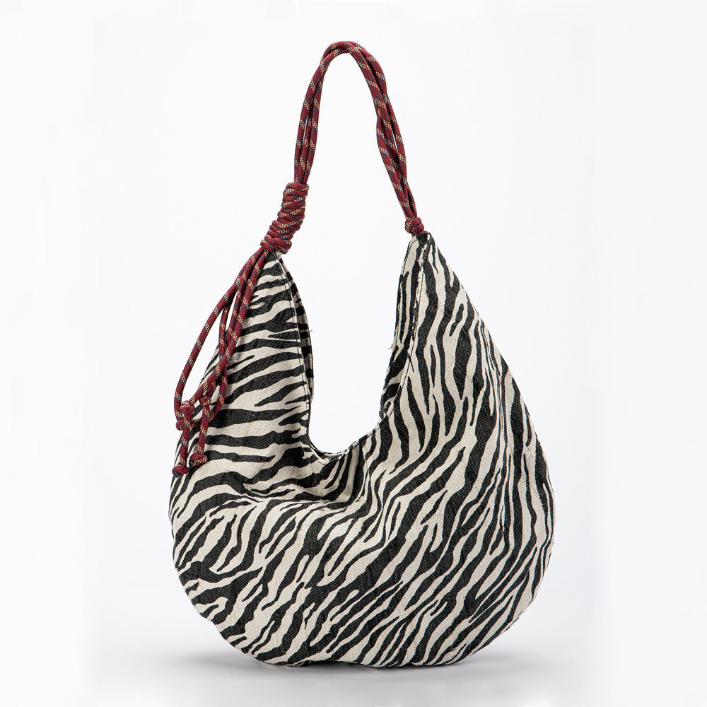 Customizable Retro Zebra Print Crescent Crossbody Bag - Durable Polyester Single Shoulder Tote with Kiss Lock Closure & Wrist Strap, Machine Washable - Perfect for Commuting, Birthdays, Mother's Day Gifts (Black), Best for Christmas