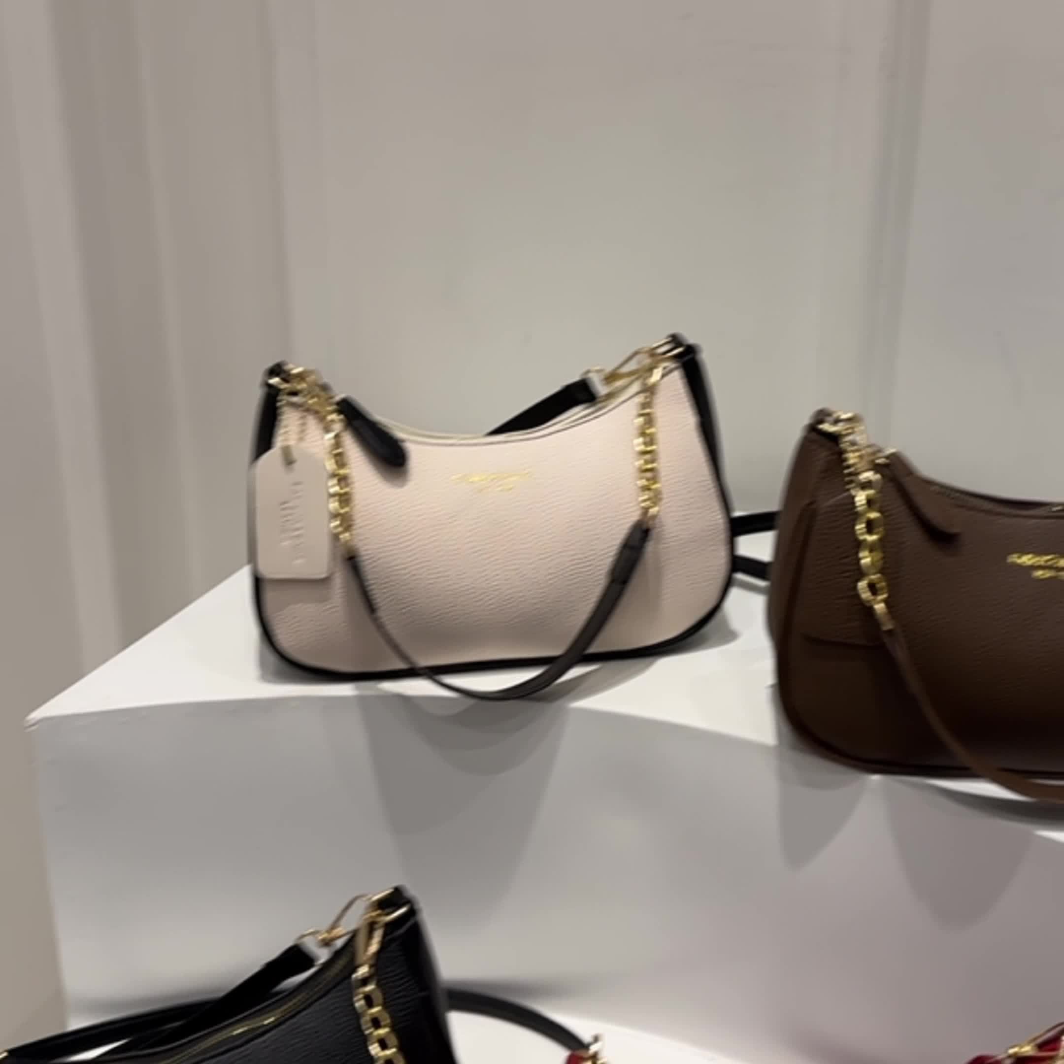 Fashionable And Minimalist Women'S Crescent Shoulder Bag with a Golden-Chain Handle - Featuring a Removable Comfortable Strap, Zipper Closure, Polyester Lining, Perfect for Casual And Everyday Use, Available in Black, White, Brown, And Red