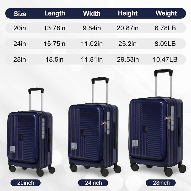 TSA-Approved Lock Hardshell Suitcase with Front Opening Design - Durable ABS+PC Luggage, 360° Spinner Wheels & Telescopic Handle, Blue Travel Suitcase for Business & Vacation