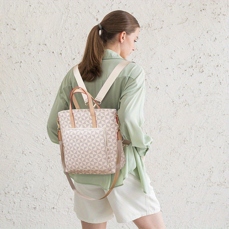 Women's Elegant Backpack with Laptop Compartment - Large Capacity Mixed Color Travel, & Work Bag, Convertible Shoulder Bag with Sturdy Metal Hardware & Comfortable Straps