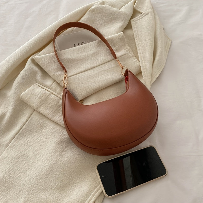 Stylish Retro Half-Moon Women'S Shoulder Bag, Zipper Closure, Fixed Strap, Cream\u002FWhite, Perfect for Daily Commute & Travel, Travel Accessory | Minimalist Design | Bag, Small Crossbody Bag