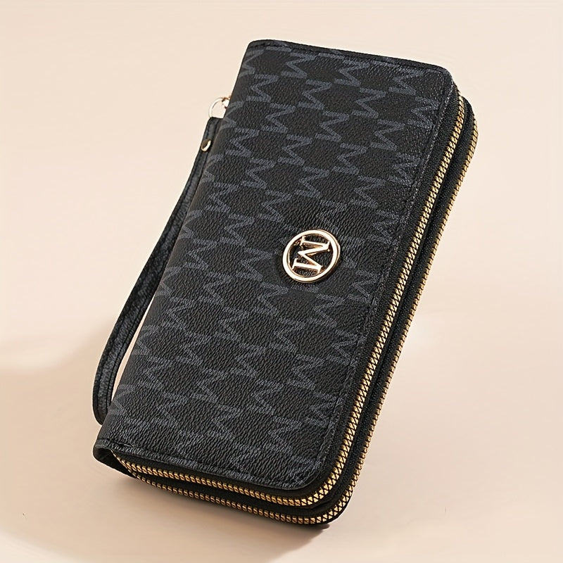 Vintage Wallet Vintage Women's Wallet | Tri-Fold Zipper Closure with Woven Pattern & Golden-Tone 'M' Logo, Includes Wrist Strap & Multiple Card Slots for Everyday Use, Versatile Cardholder - Textured Accessory, Cute Wallet