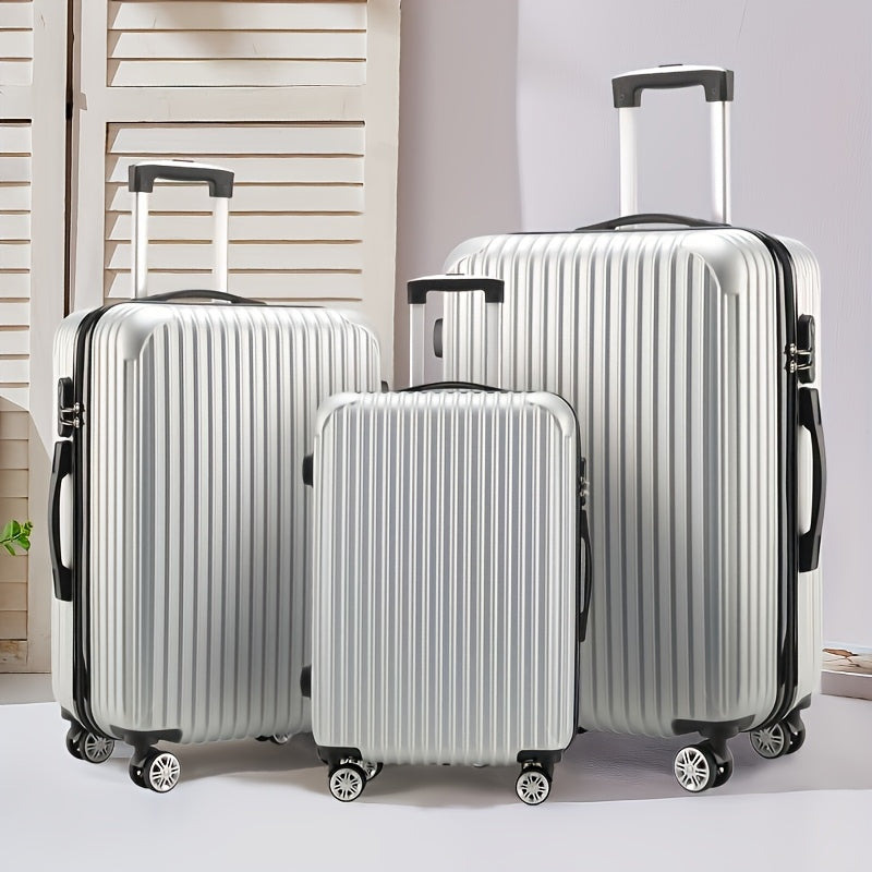 3pcs Set of Simple and Stylish 20-Inch, 24-Inch, 28-Inch Essential Travel Suitcases for Family