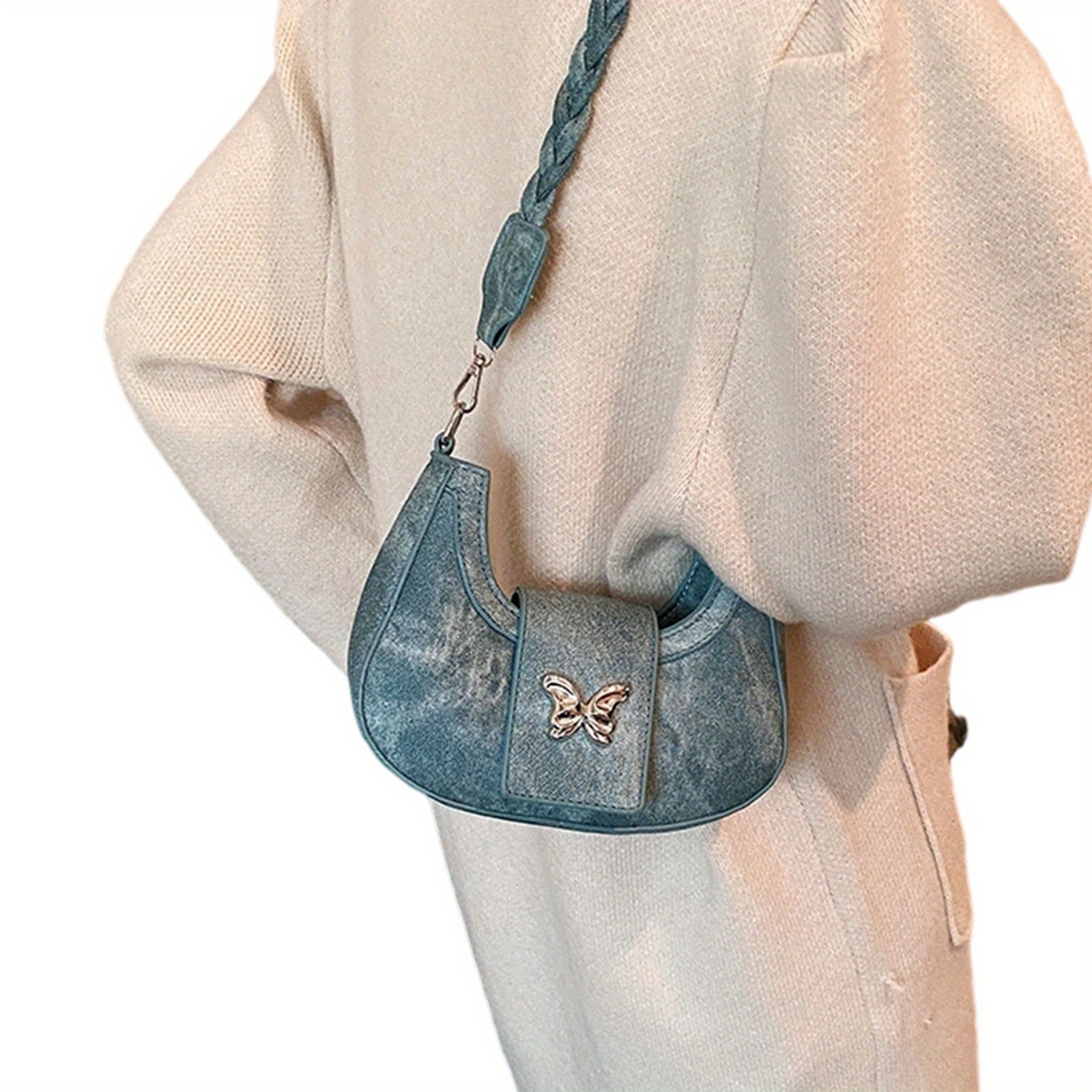 Butterfly Crescent Bags for Women Trendy Shoulder Purse Small Crossbody Bag for Office Travel Party