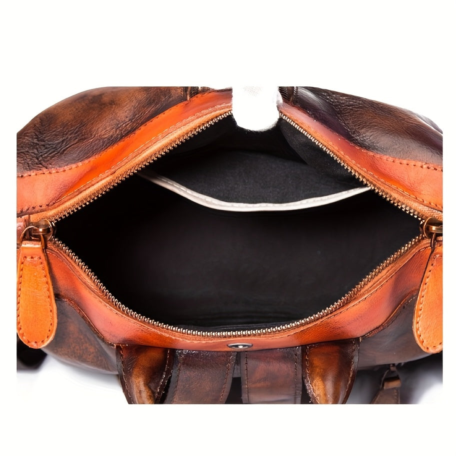 2025 New Women's Genuine Genuine Leather Backpack - Vintage Large Capacity Travel Bag with Adjustable Shoulder Straps, Front Zipper Pocket & Top Handle, Solid Color (Red\u002FYellow\u002FBlack) for Casual & Professional Use