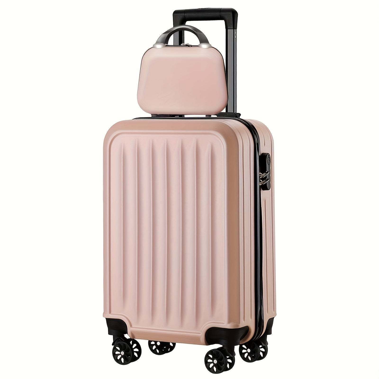 2pcs 14+20 Inch Minimalist Solid Color Luggage Case Set, Multi Colors Hard Shell Zipper Trolley Case With Wheels And Square Small Makeup Handbag For Travel\u002FHome Storage