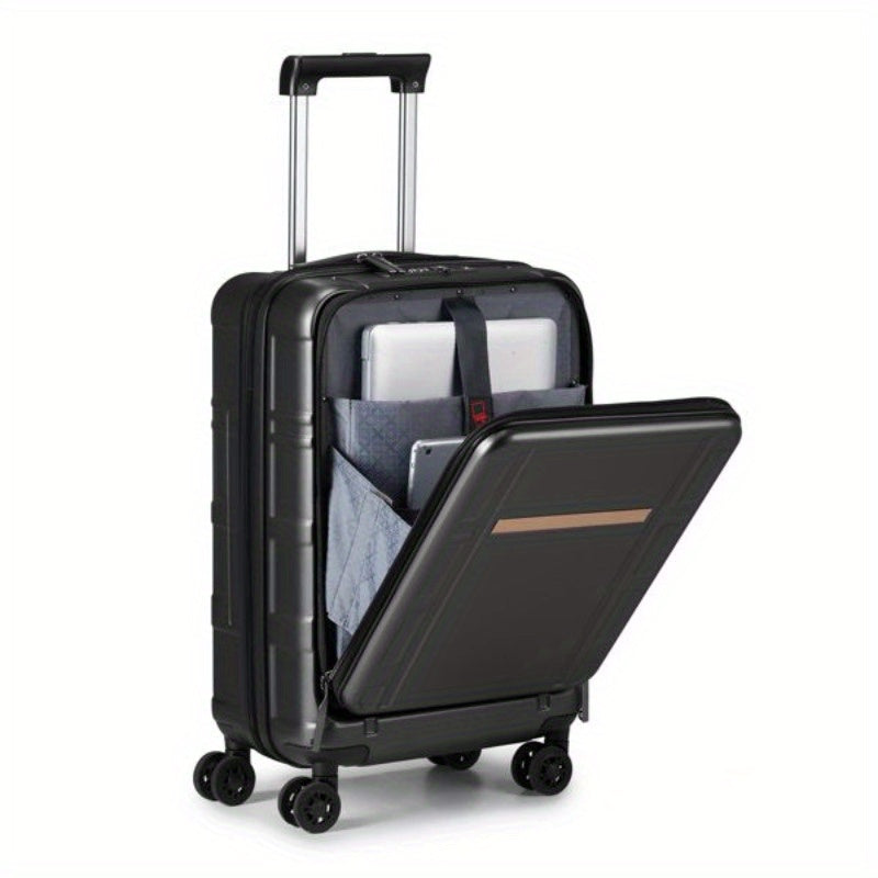 Carry on Luggage 22 X 14 X 9 Airline Approved ABS+PC 20 Inch Luggage with Front Compartment Double Spinner Wheels TSA Lock Black Color
