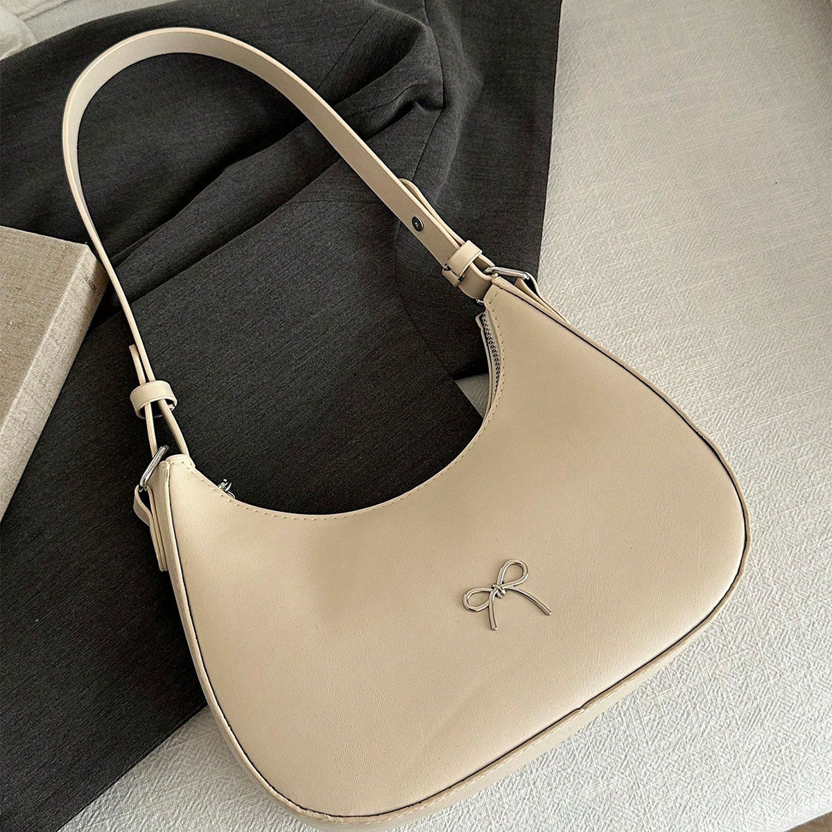 Stylish Shoulder Bag Stylish Black Women's Shoulder Bag | Sleek Crescent Design, Adjustable Strap, Metallic Accents, Perfect for Work, Casual Outings, and Holiday Gifts, Daily Shoulder Bag, Versatile Fashion