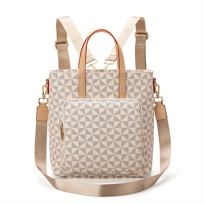 Women's Elegant Backpack with Laptop Compartment - Large Capacity Mixed Color Travel, & Work Bag, Convertible Shoulder Bag with Sturdy Metal Hardware & Comfortable Straps