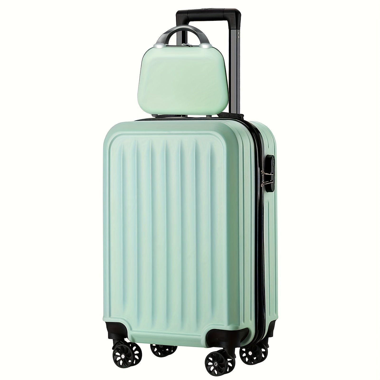 2pcs 14+20 Inch Minimalist Solid Color Luggage Case Set, Multi Colors Hard Shell Zipper Trolley Case With Wheels And Square Small Makeup Handbag For Travel\u002FHome Storage