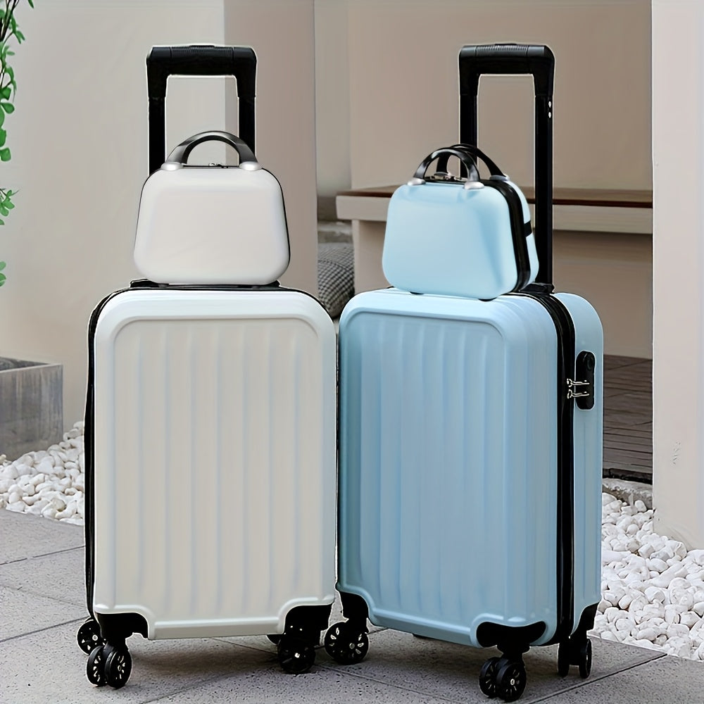 2pcs 14+20 Inch Minimalist Solid Color Luggage Case Set, Multi Colors Hard Shell Zipper Trolley Case With Wheels And Square Small Makeup Handbag For Travel\u002FHome Storage