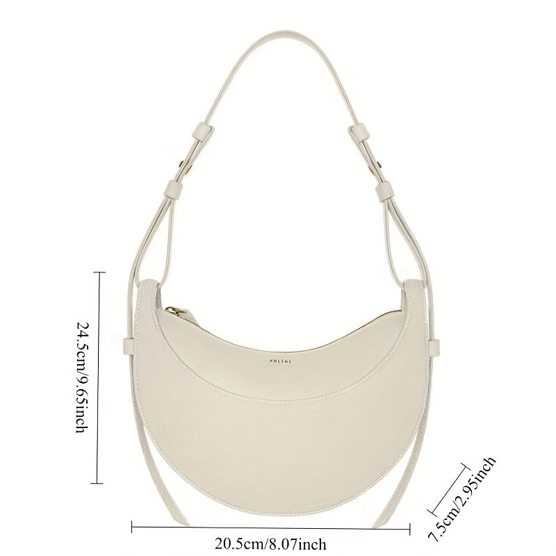 2025 New Crescent Saddle Bag - Niche Design Women's Crossbody Bag with Adjustable Strap, Zipper Closure & Polyester Lining, Available in White\u002FBrown\u002FBlack, Suitable for Casual and Formal Occasions, Smooth Texture Handbag
