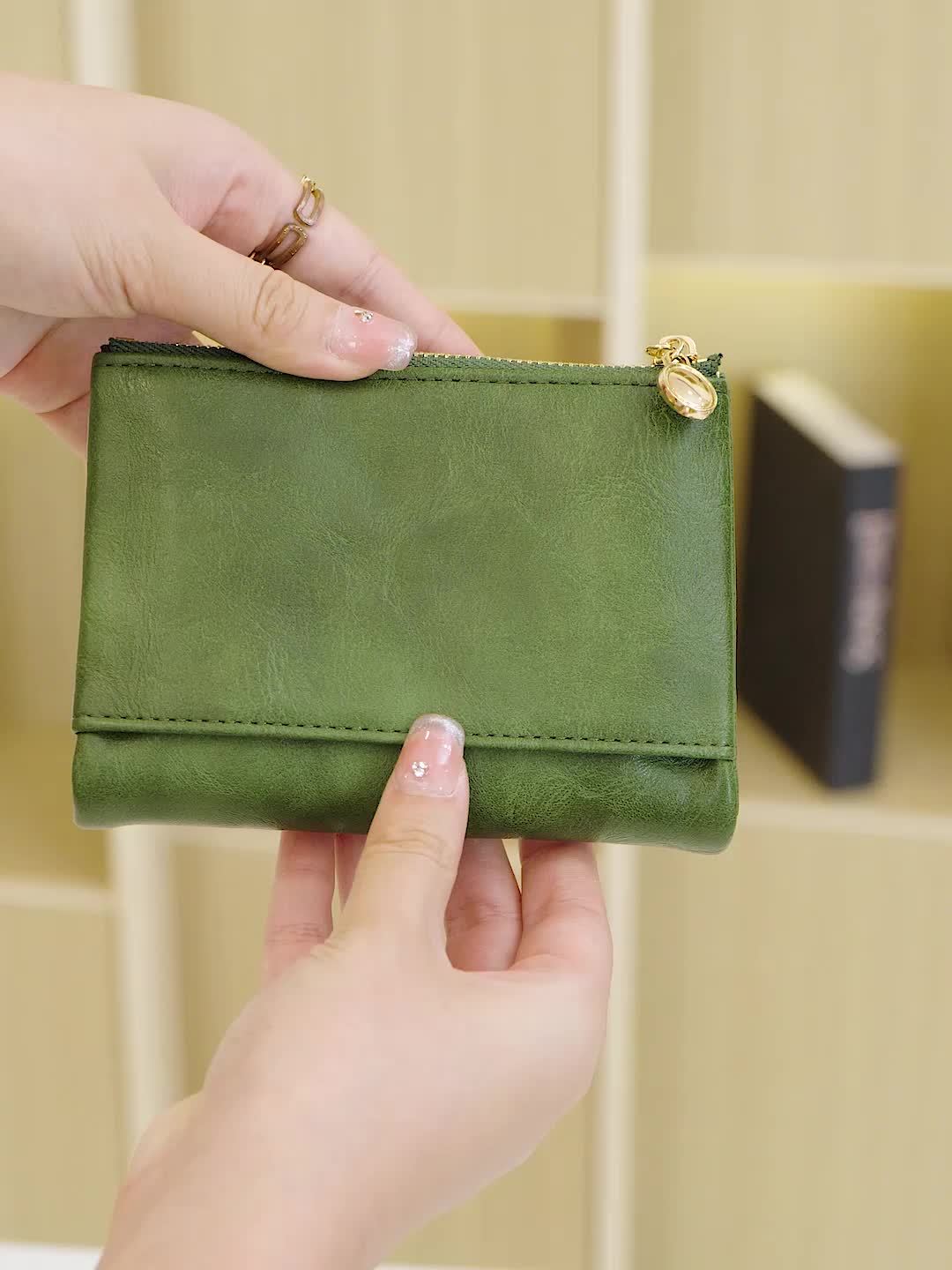 Three-Fold Retro Wallet with RFID Blocking, Multiple Card Slots, Button and Magnetic Snap Closures