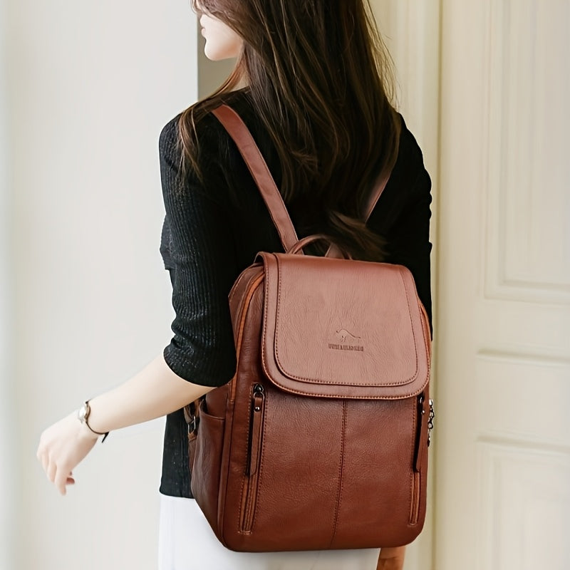 Summer Backpack Brown DENGLIDAISHU Women's Summer Casual Backpack | Large Capacity Adjustable Strap, Synthetic Faux Leather with Zipper Closure, Polyester Lining, Perfect for Travel & Everyday Use