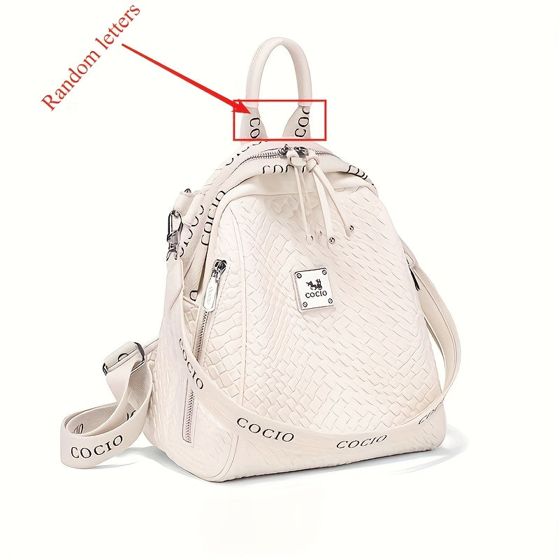 Elegant Floral Print Women'S Backpack - Large Capacity Beige & Brown Split Leather Travel Backpack with Adjustable Straps, Zip Closure, and Polyester Lining for Commuting, Casual, and Travel Use, Backpack for Schoo