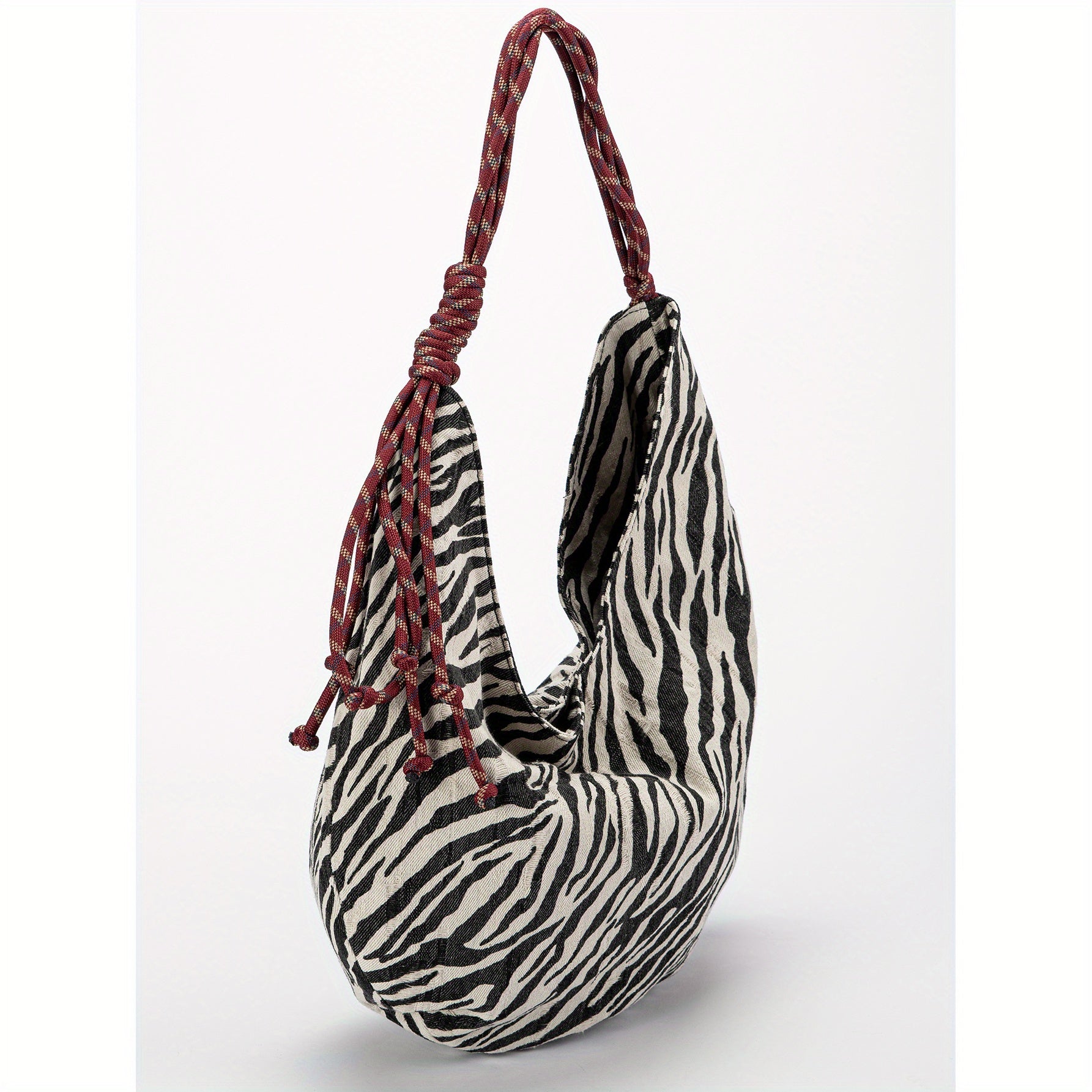Customizable Retro Zebra Print Crescent Crossbody Bag - Durable Polyester Single Shoulder Tote with Kiss Lock Closure & Wrist Strap, Machine Washable - Perfect for Commuting, Birthdays, Mother's Day Gifts (Black), Best for Christmas