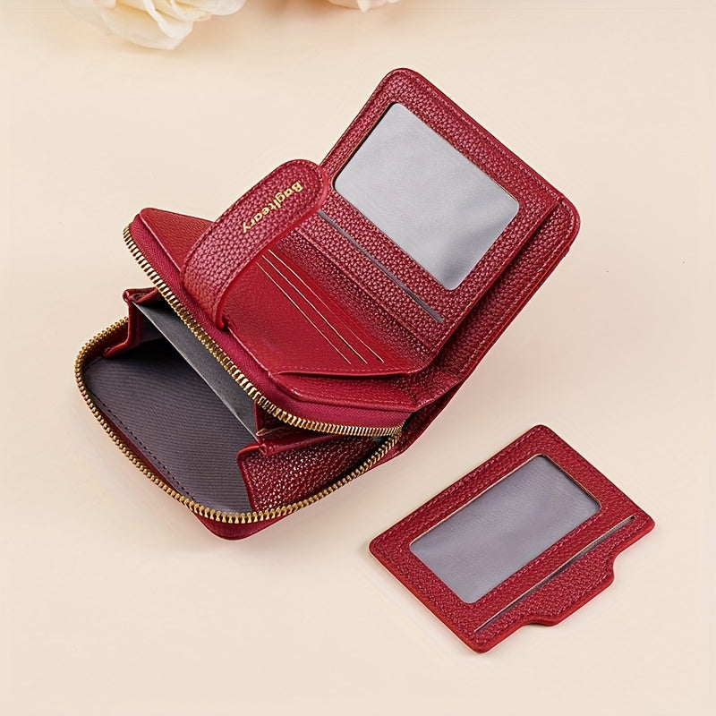 New Style Solid Color Wallet with Lychee Texture, Multiple Card Slots, Small Women'S Bag, Thickened Korean Version, Fashionable And Compact Coin Purse for Women.