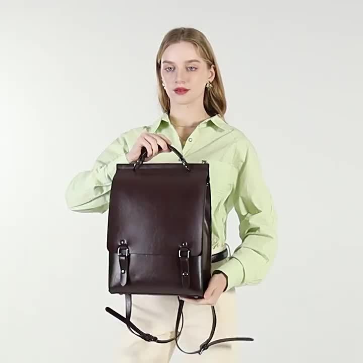 Women'S Genuine Leather Backpack - Large Capacity, Removable Shoulder Strap, Zipper Closure, Retro Preppy Style, Coffee Brown, Ideal for & Commuting, Casual Backpack | Retro Preppy Style | Genuine Leather Bag