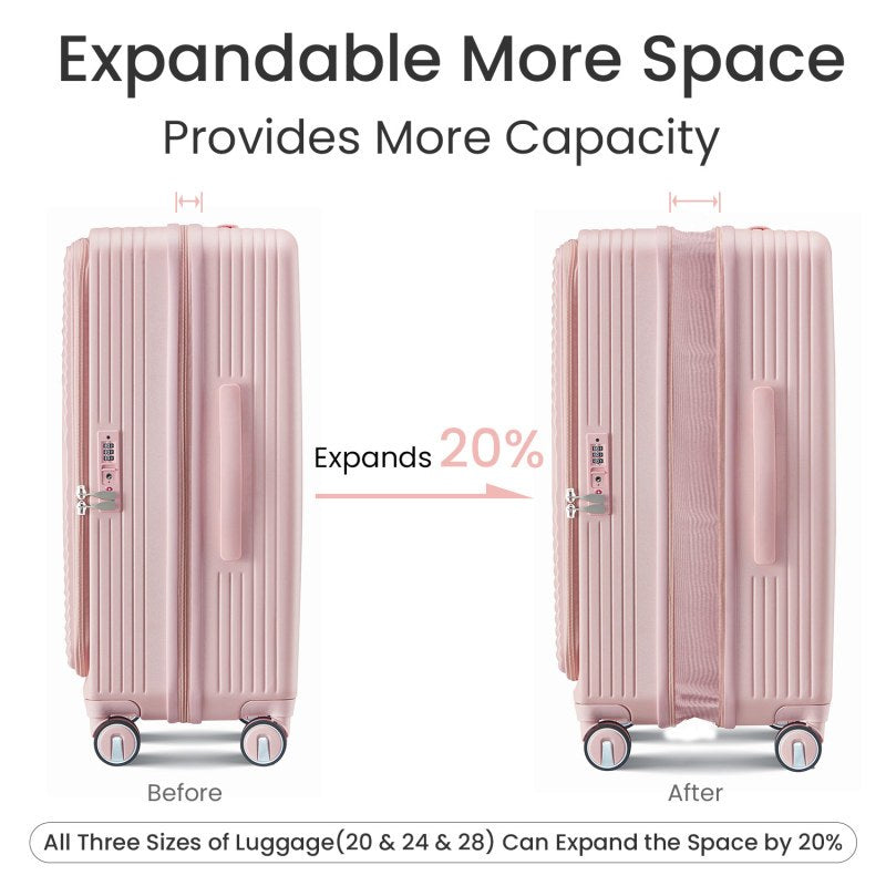 Luggage Sets 3pcs 20 24 28 Expandable Carry On Luggage with TSA Lock Airline Approved 100pcs Hard Shell and Lightweight Suitcase with Front Pocket and Spinner Wheels