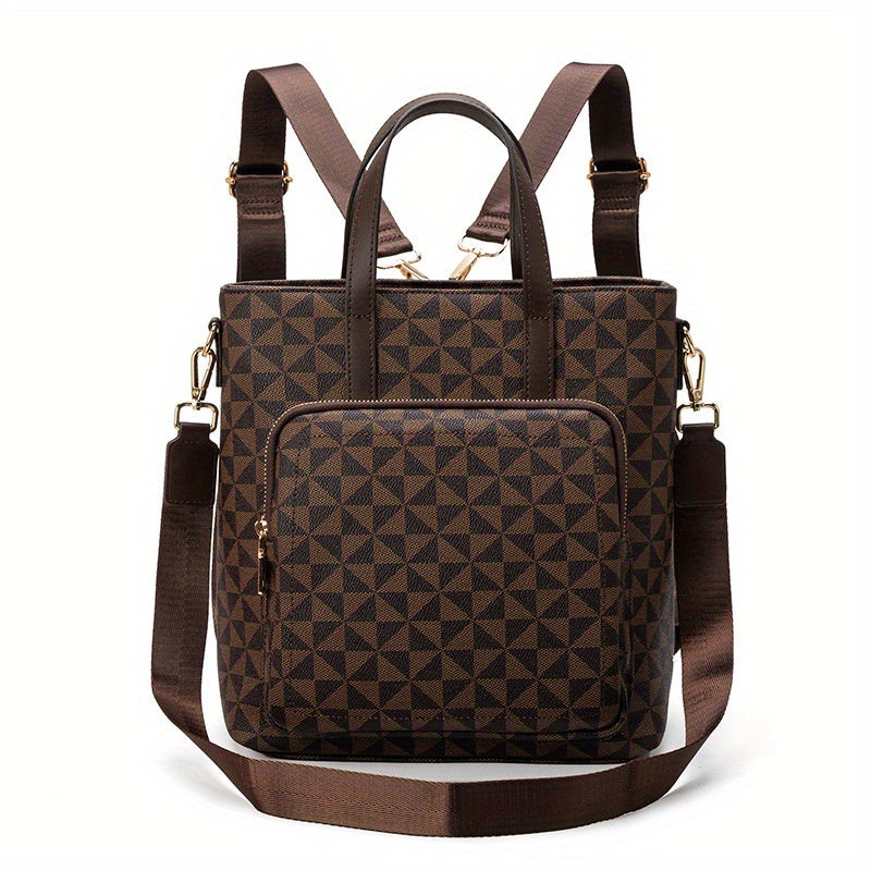 Women's Elegant Backpack with Laptop Compartment - Large Capacity Mixed Color Travel, & Work Bag, Convertible Shoulder Bag with Sturdy Metal Hardware & Comfortable Straps