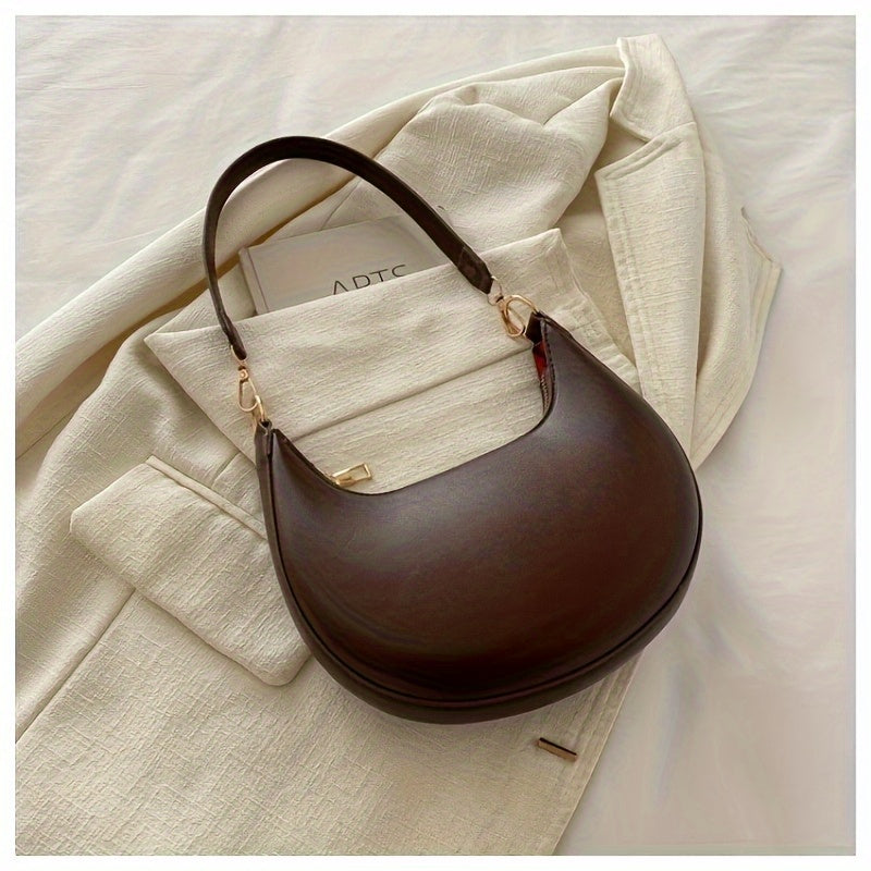 Stylish Retro Half-Moon Women'S Shoulder Bag, Zipper Closure, Fixed Strap, Cream\u002FWhite, Perfect for Daily Commute & Travel, Travel Accessory | Minimalist Design | Bag, Small Crossbody Bag