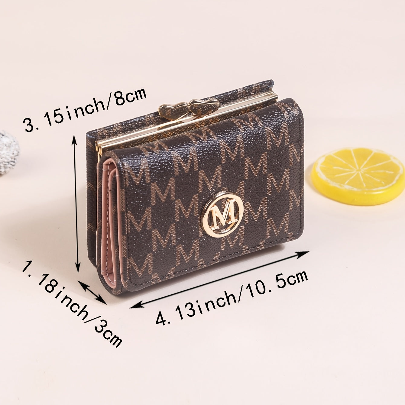 Elegant Mini Trifold Wallet - Stylish Letter Print, Snap Closure, Multiple Card Slots for Women (Available in Pink, White, Black, Dark Brown)