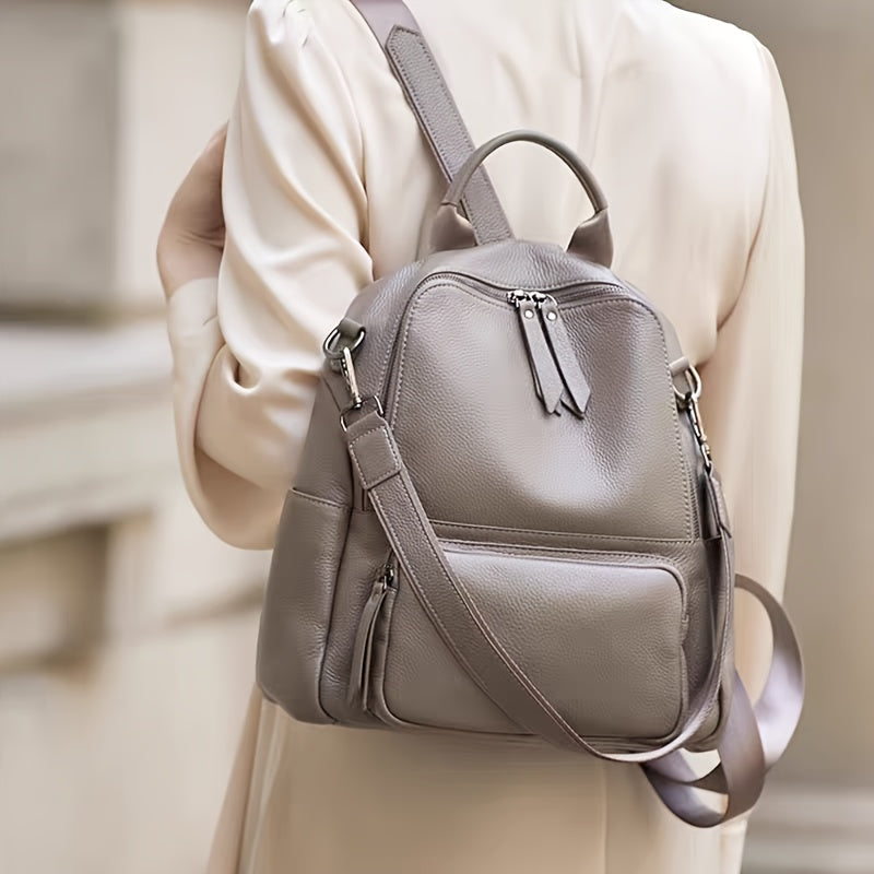 Women'S Casual Blue Leather Backpack with Adjustable Strap, Zipper Closure, and Front Zipper Pocket - Durable, Anti-Scratch Finish, Large Capacity Shoulder and Crossbody Bag, Casual Backpack | Adjustable Strap Bag | Zippered Closure, Backpack